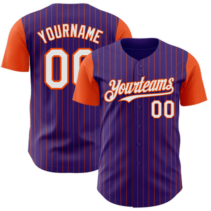 Custom Purple Orange Pinstripe White Authentic Two Tone Baseball Jersey - Sky-Custom