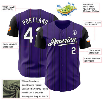 Custom Purple Black Pinstripe White Authentic Two Tone Baseball Jersey - Sky-Custom