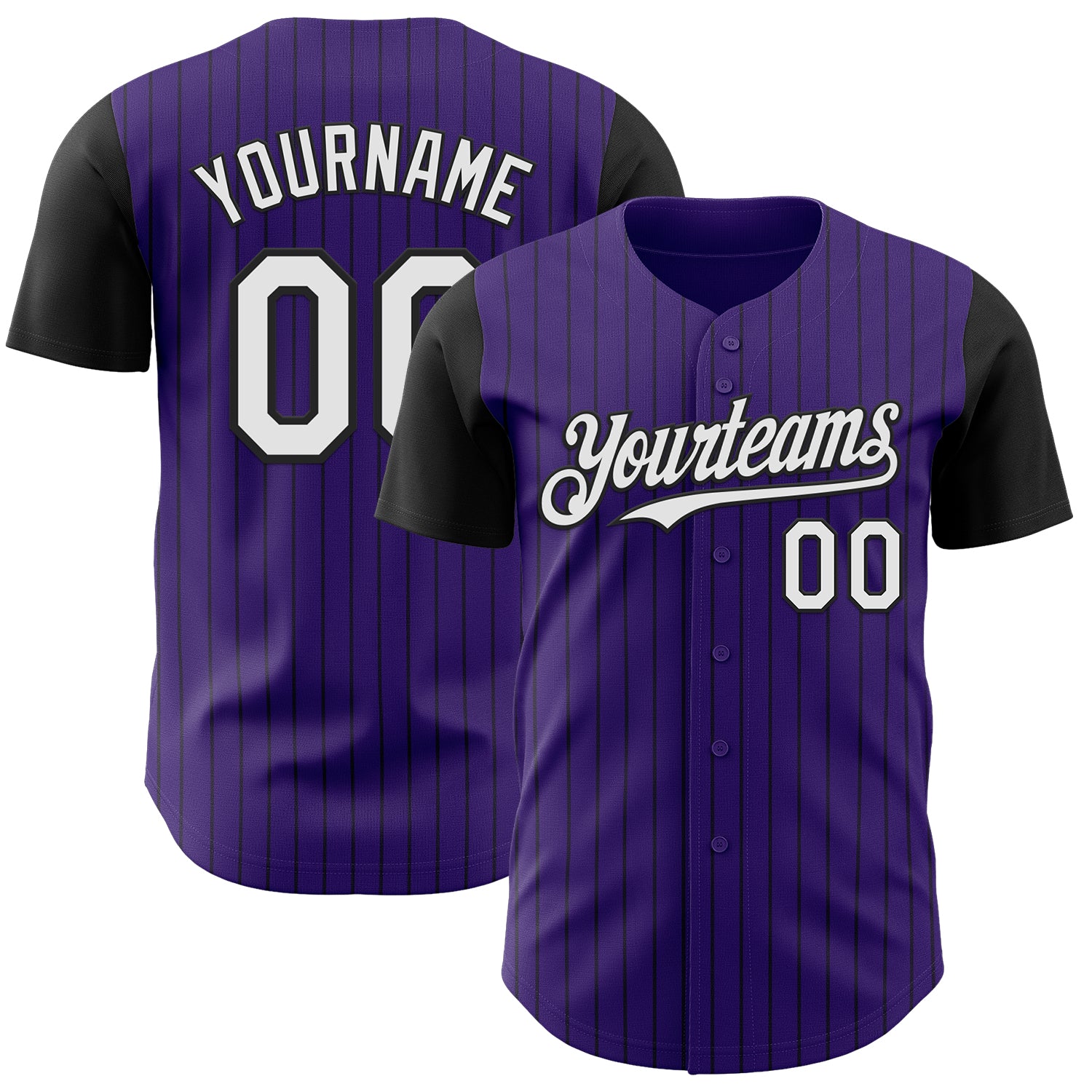 Custom Purple Black Pinstripe White Authentic Two Tone Baseball Jersey - Sky-Custom