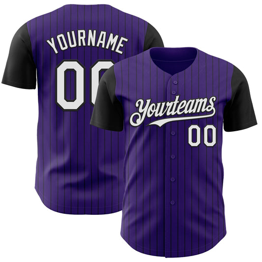 Custom Purple Black Pinstripe White Authentic Two Tone Baseball Jersey - Sky-Custom