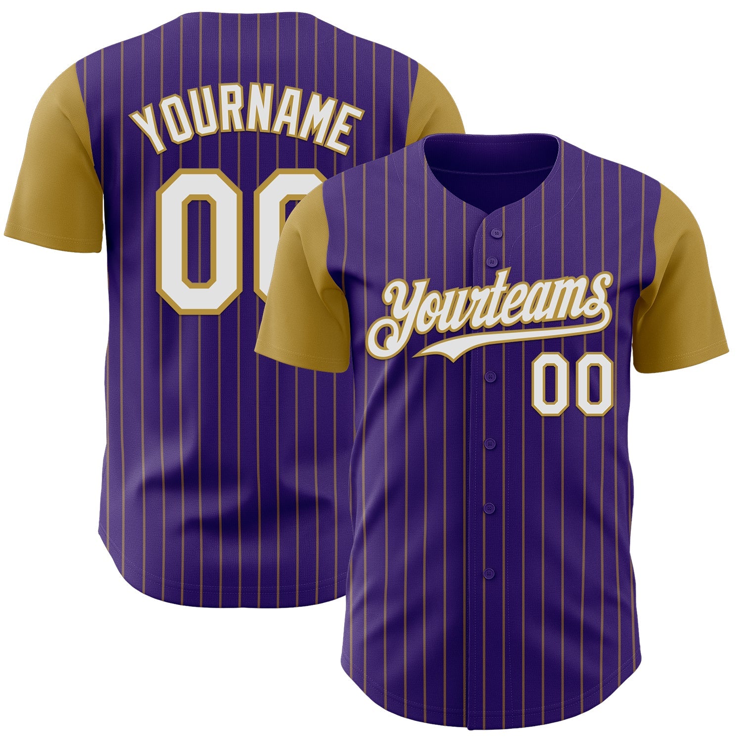 Custom Purple Old Gold Pinstripe White Authentic Two Tone Baseball Jersey - Sky-Custom