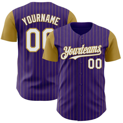 Custom Purple Old Gold Pinstripe White Authentic Two Tone Baseball Jersey - Sky-Custom