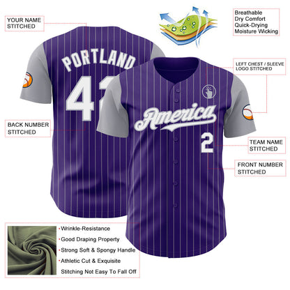 Custom Purple Gray Pinstripe White Authentic Two Tone Baseball Jersey - Sky-Custom