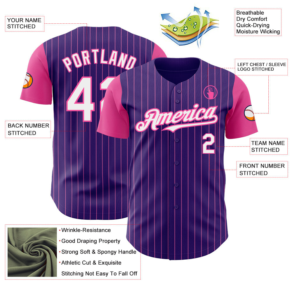 Custom Purple Pink Pinstripe White Authentic Two Tone Baseball Jersey - Sky-Custom