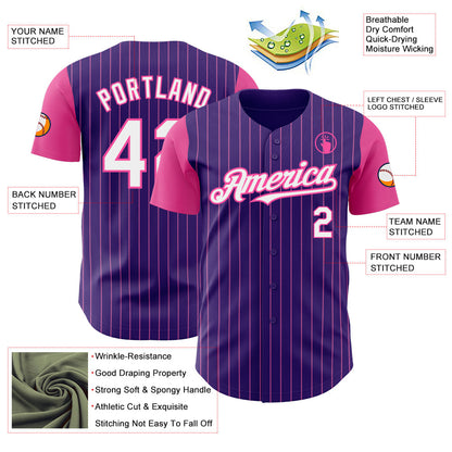 Custom Purple Pink Pinstripe White Authentic Two Tone Baseball Jersey - Sky-Custom
