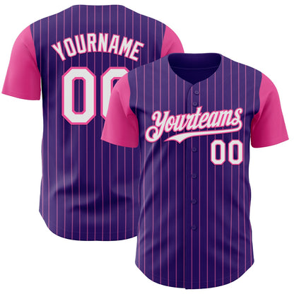 Custom Purple Pink Pinstripe White Authentic Two Tone Baseball Jersey - Sky-Custom