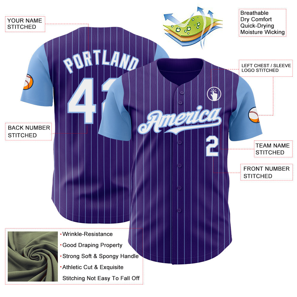 Custom Purple Light Blue Pinstripe White Authentic Two Tone Baseball Jersey - Sky-Custom
