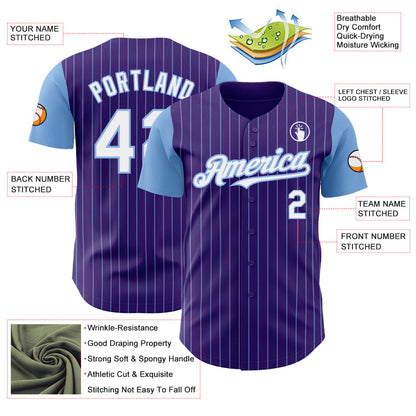 Custom Purple Light Blue Pinstripe White Authentic Two Tone Baseball Jersey - Sky-Custom