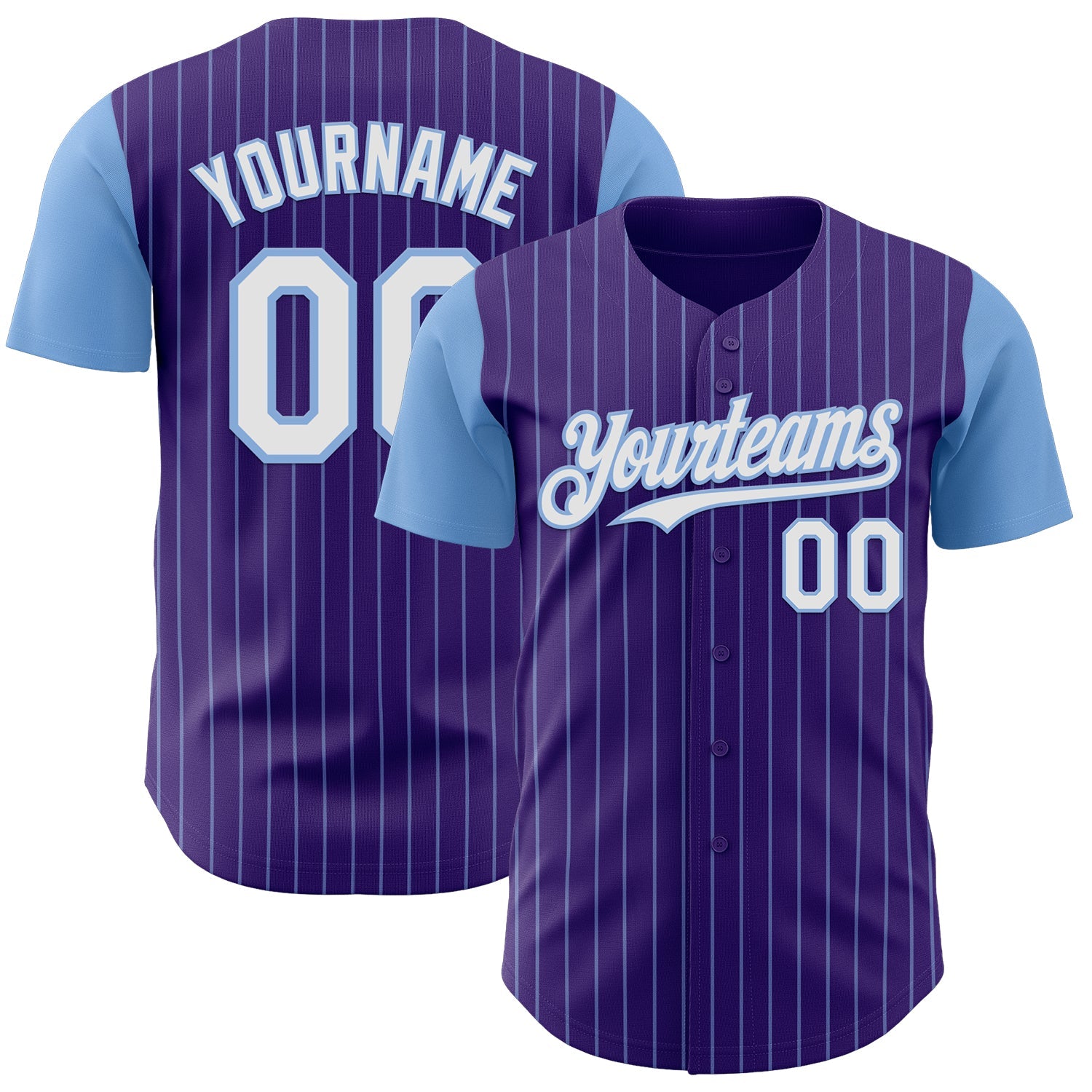 Custom Purple Light Blue Pinstripe White Authentic Two Tone Baseball Jersey - Sky-Custom