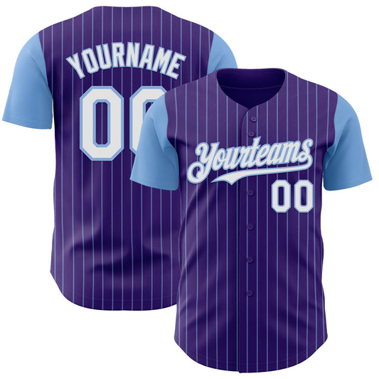 Custom Purple Light Blue Pinstripe White Authentic Two Tone Baseball Jersey - Sky-Custom
