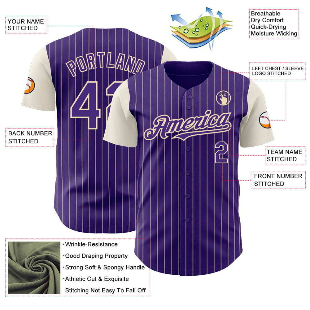 Custom Purple Cream Pinstripe Cream Authentic Two Tone Baseball Jersey - Sky-Custom