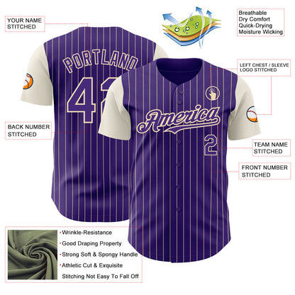 Custom Purple Cream Pinstripe Cream Authentic Two Tone Baseball Jersey - Sky-Custom