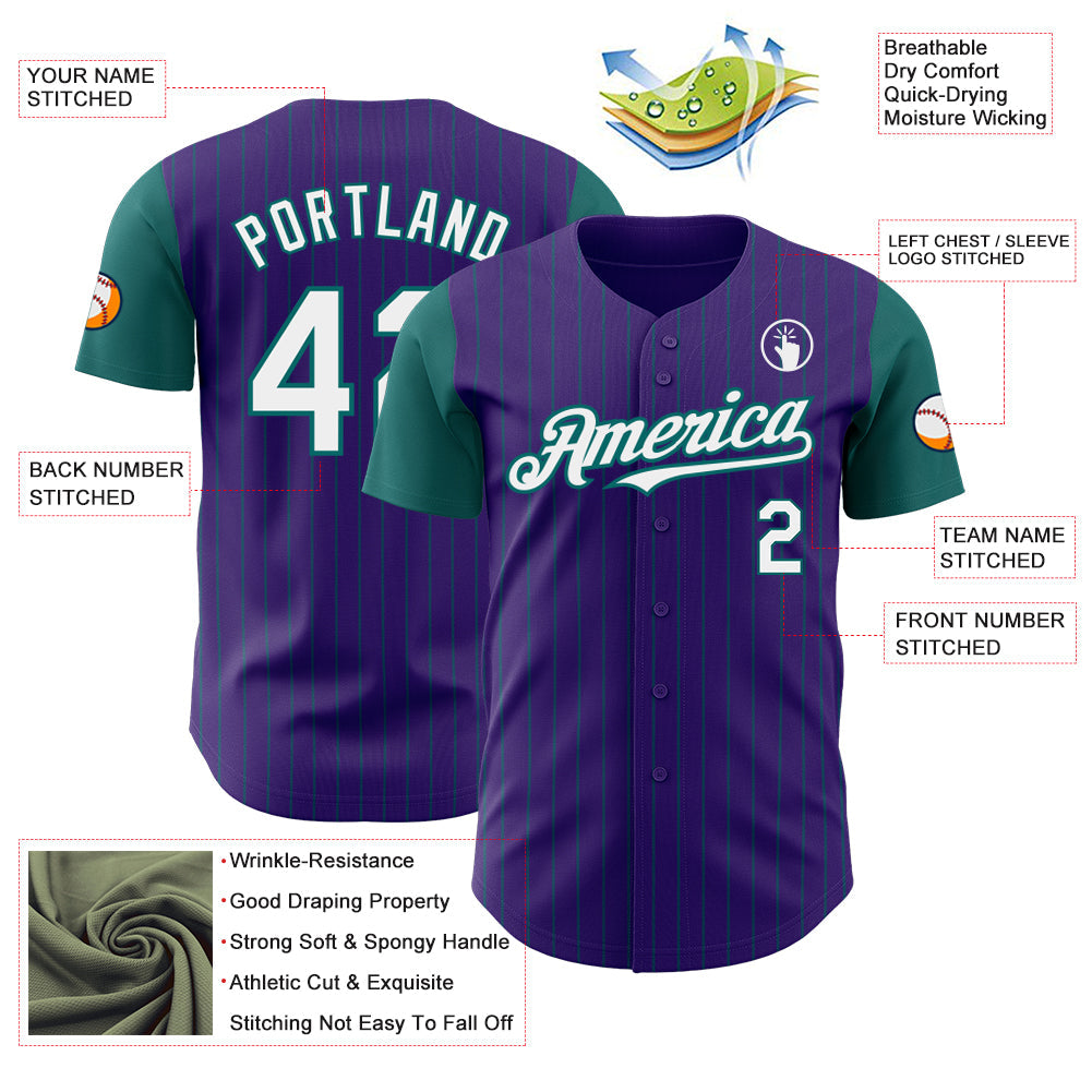 Custom Purple Teal Pinstripe White Authentic Two Tone Baseball Jersey - Sky-Custom