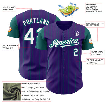 Custom Purple Teal Pinstripe White Authentic Two Tone Baseball Jersey - Sky-Custom