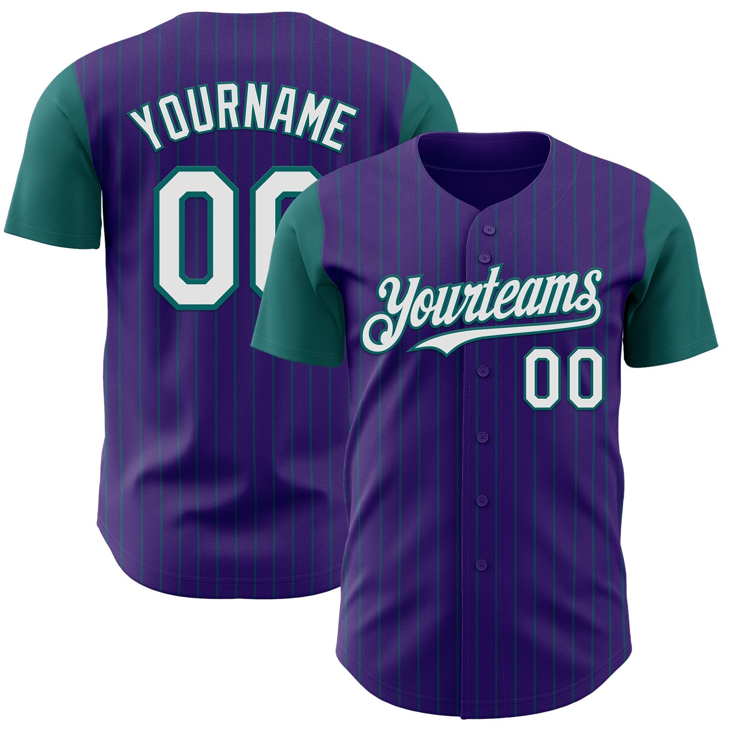 Custom Purple Teal Pinstripe White Authentic Two Tone Baseball Jersey - Sky-Custom