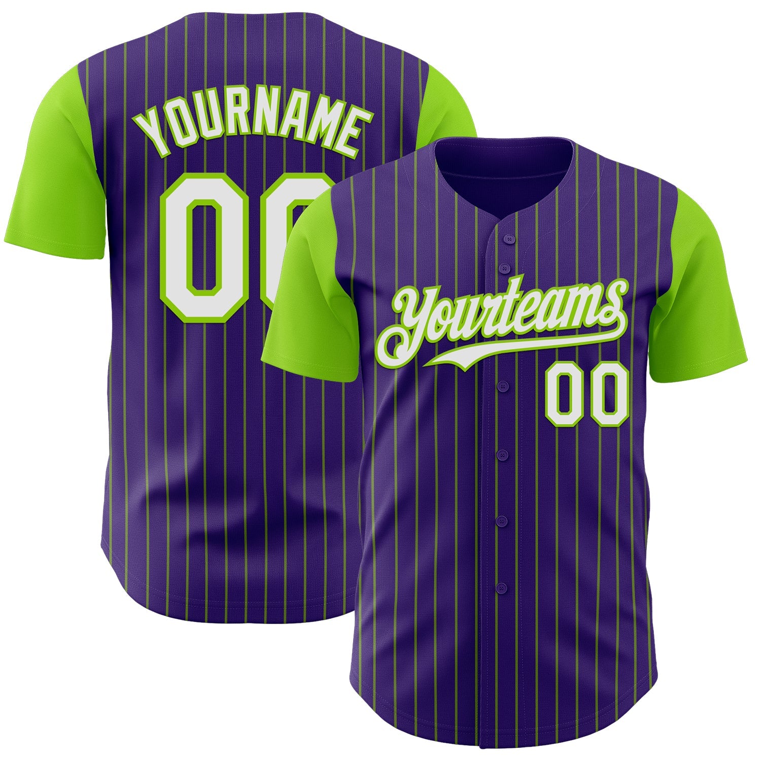 Custom Purple Neon Green Pinstripe White Authentic Two Tone Baseball Jersey - Sky-Custom