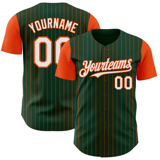 Custom Green Orange Pinstripe White Authentic Two Tone Baseball Jersey - Sky-Custom