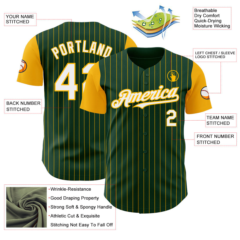 Custom Green Gold Pinstripe White Authentic Two Tone Baseball Jersey - Sky-Custom