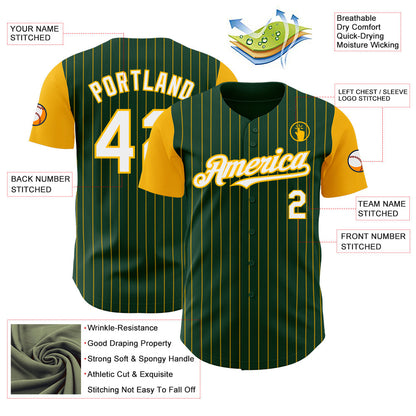 Custom Green Gold Pinstripe White Authentic Two Tone Baseball Jersey - Sky-Custom