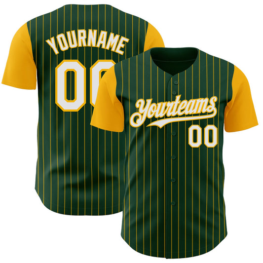 Custom Green Gold Pinstripe White Authentic Two Tone Baseball Jersey - Sky-Custom