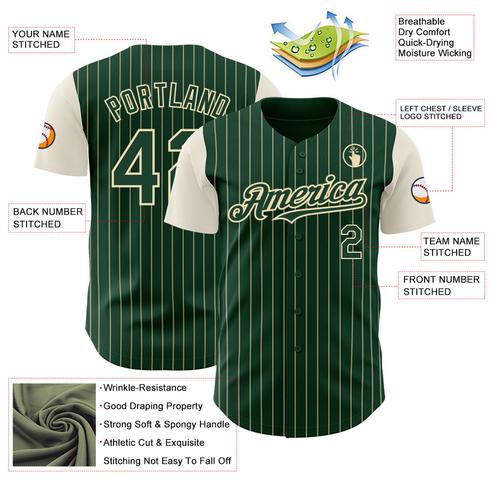 Custom Green Cream Pinstripe Cream Authentic Two Tone Baseball Jersey - Sky-Custom
