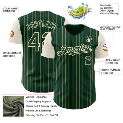 Custom Green Cream Pinstripe Cream Authentic Two Tone Baseball Jersey - Sky-Custom