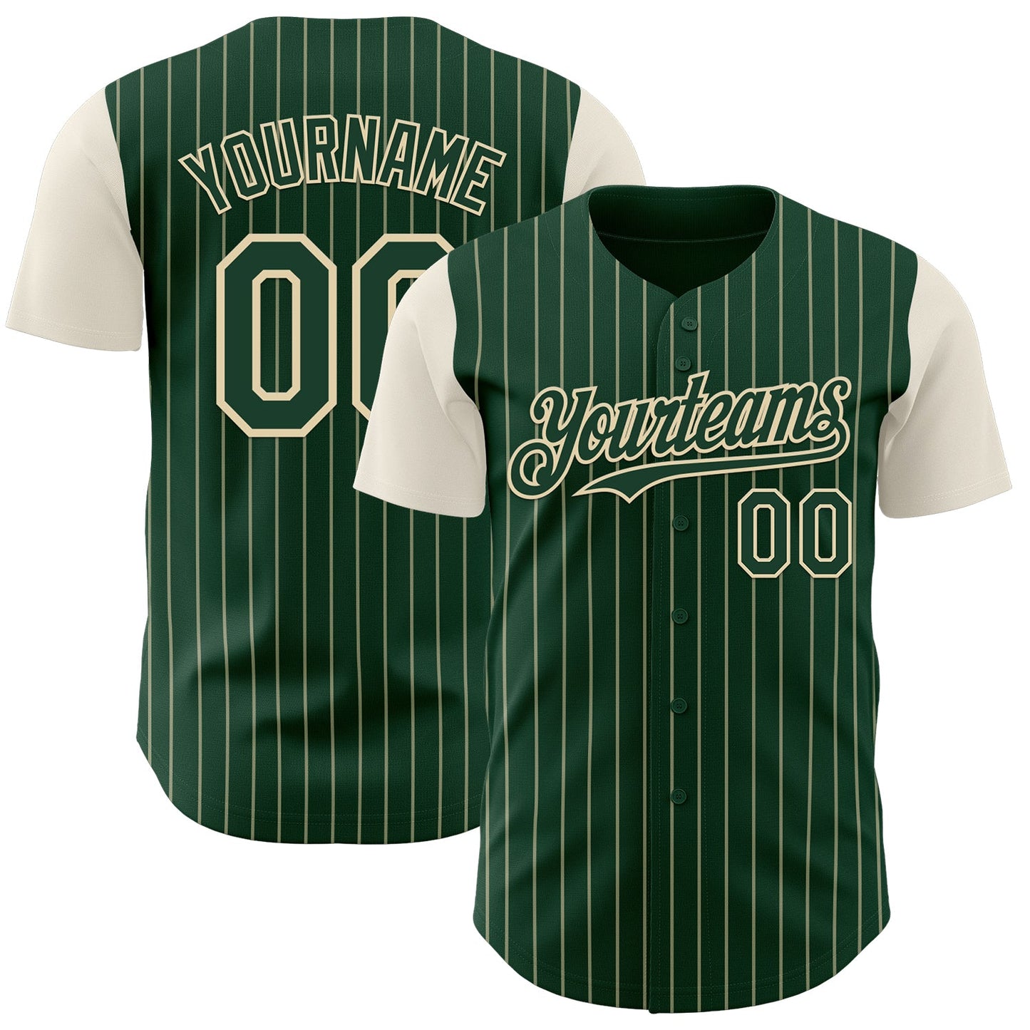 Custom Green Cream Pinstripe Cream Authentic Two Tone Baseball Jersey - Sky-Custom