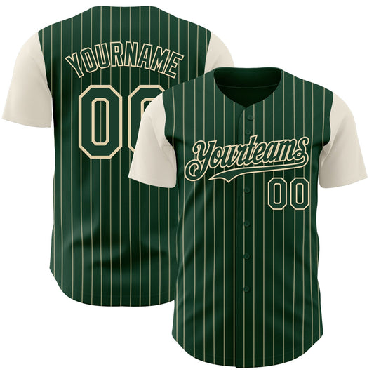 Custom Green Cream Pinstripe Cream Authentic Two Tone Baseball Jersey - Sky-Custom