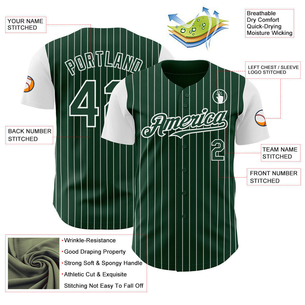 Custom Green White Pinstripe White Authentic Two Tone Baseball Jersey - Sky-Custom