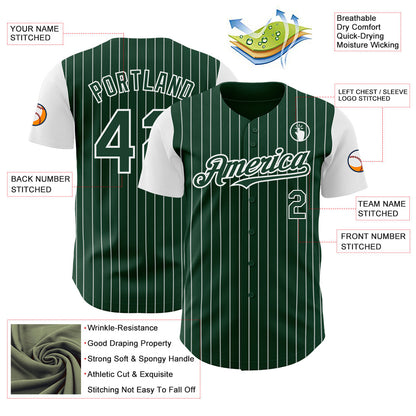 Custom Green White Pinstripe White Authentic Two Tone Baseball Jersey - Sky-Custom
