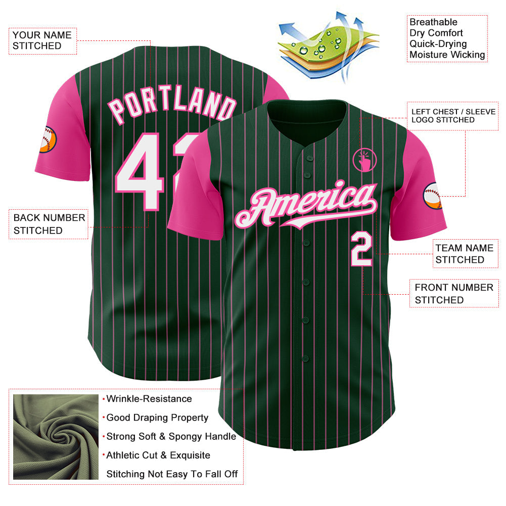 Custom Green Pink Pinstripe White Authentic Two Tone Baseball Jersey - Sky-Custom