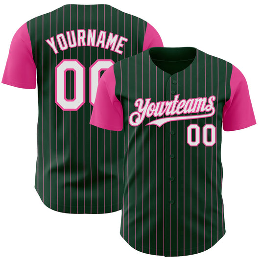 Custom Green Pink Pinstripe White Authentic Two Tone Baseball Jersey - Sky-Custom