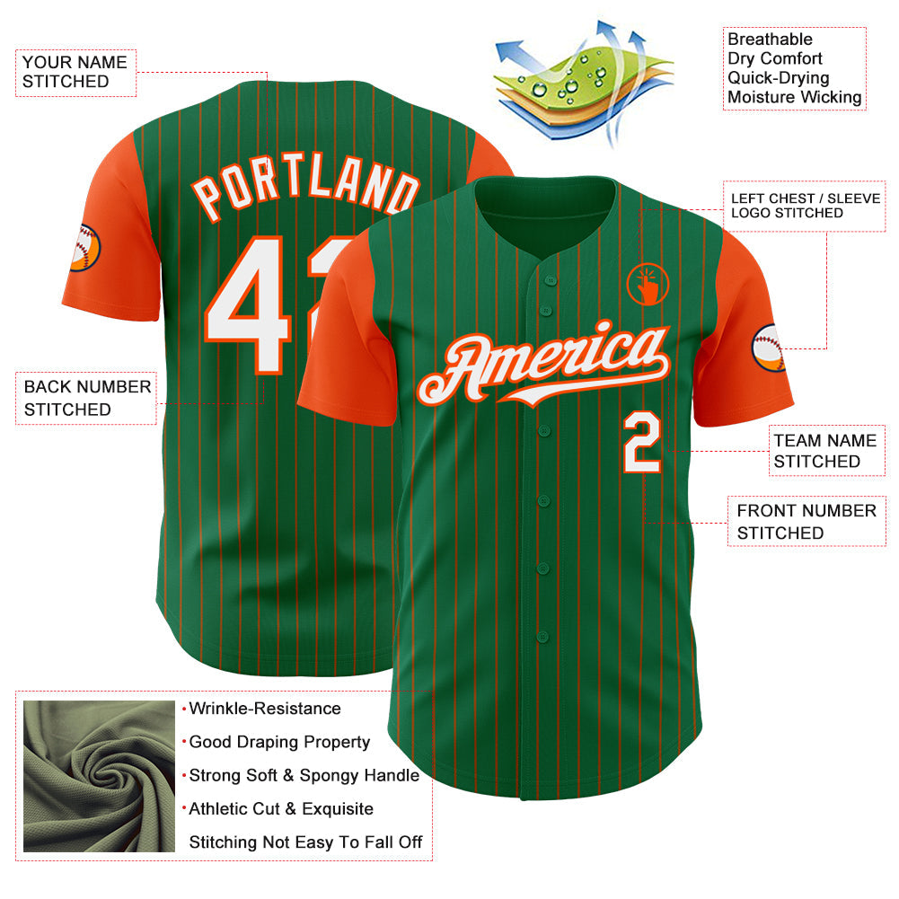 Custom Kelly Green Orange Pinstripe White Authentic Two Tone Baseball Jersey - Sky-Custom