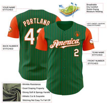 Custom Kelly Green Orange Pinstripe White Authentic Two Tone Baseball Jersey - Sky-Custom