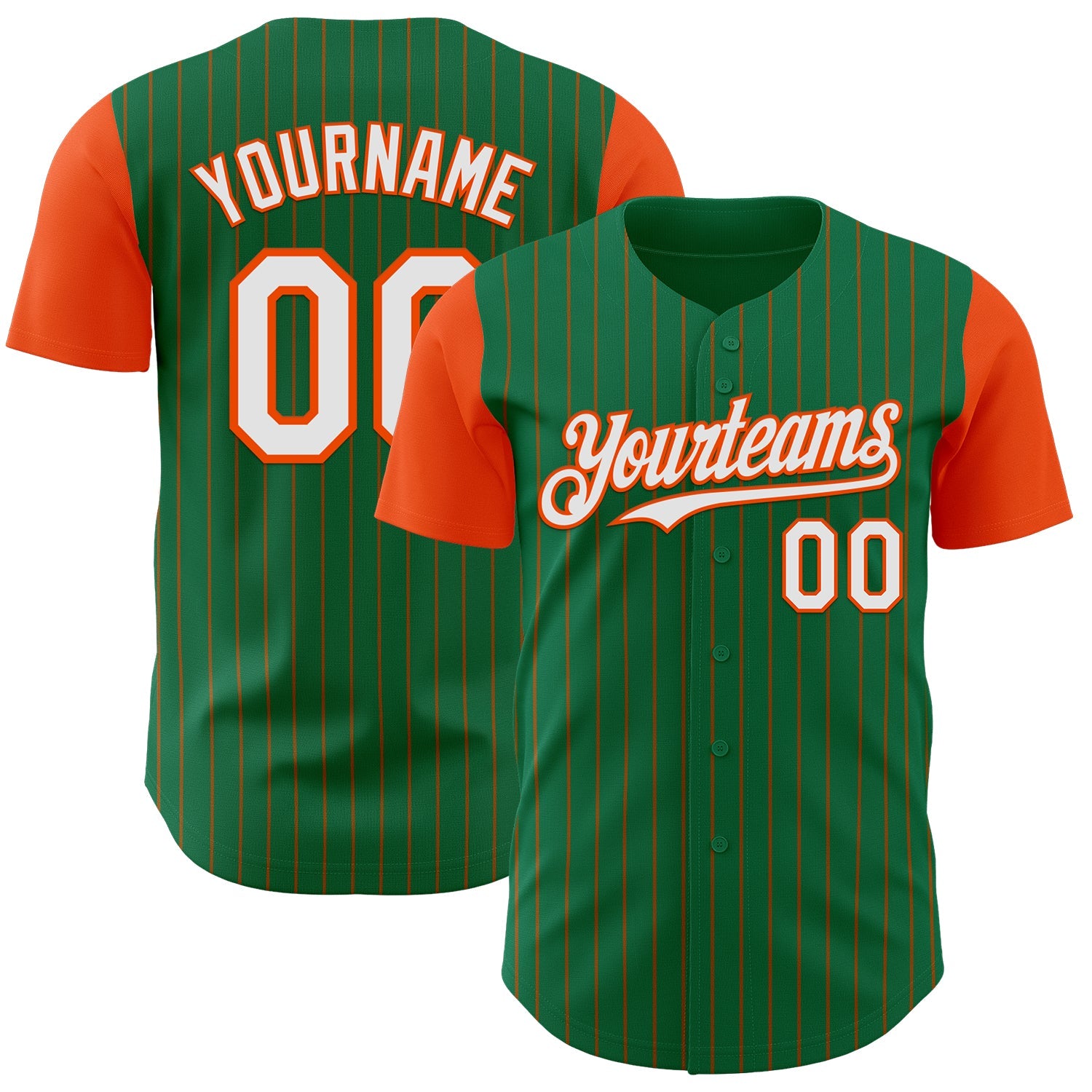 Custom Kelly Green Orange Pinstripe White Authentic Two Tone Baseball Jersey - Sky-Custom