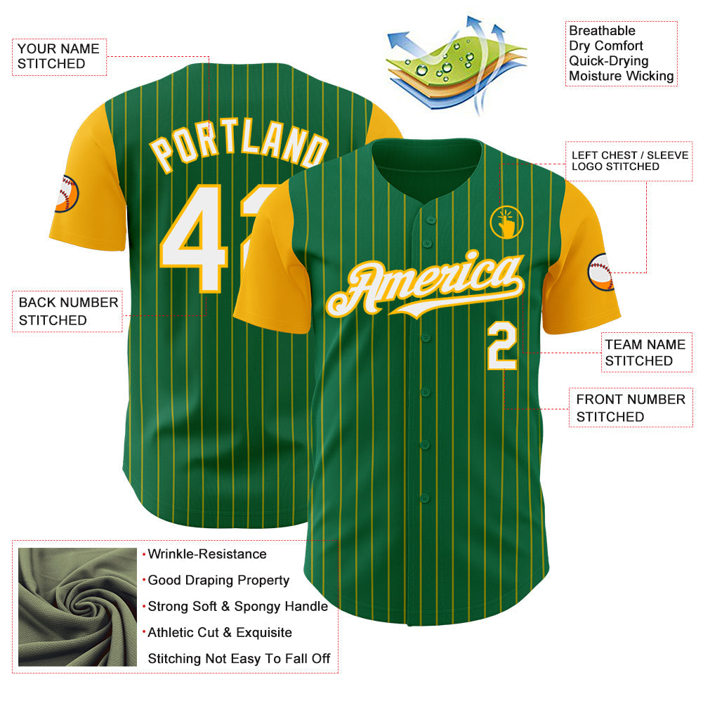 Custom Kelly Green Gold Pinstripe White Authentic Two Tone Baseball Jersey - Sky-Custom