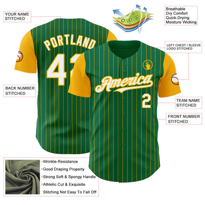 Custom Kelly Green Gold Pinstripe White Authentic Two Tone Baseball Jersey - Sky-Custom