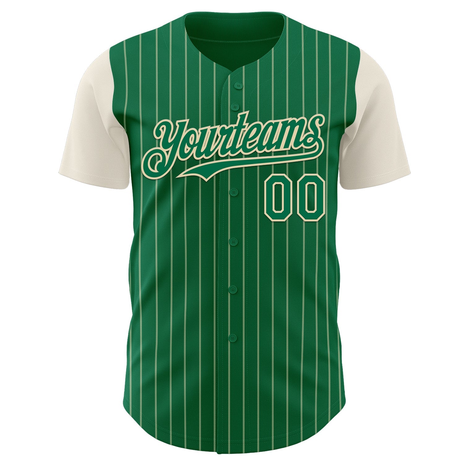 Custom Kelly Green Cream Pinstripe Cream Authentic Two Tone Baseball Jersey - Sky-Custom