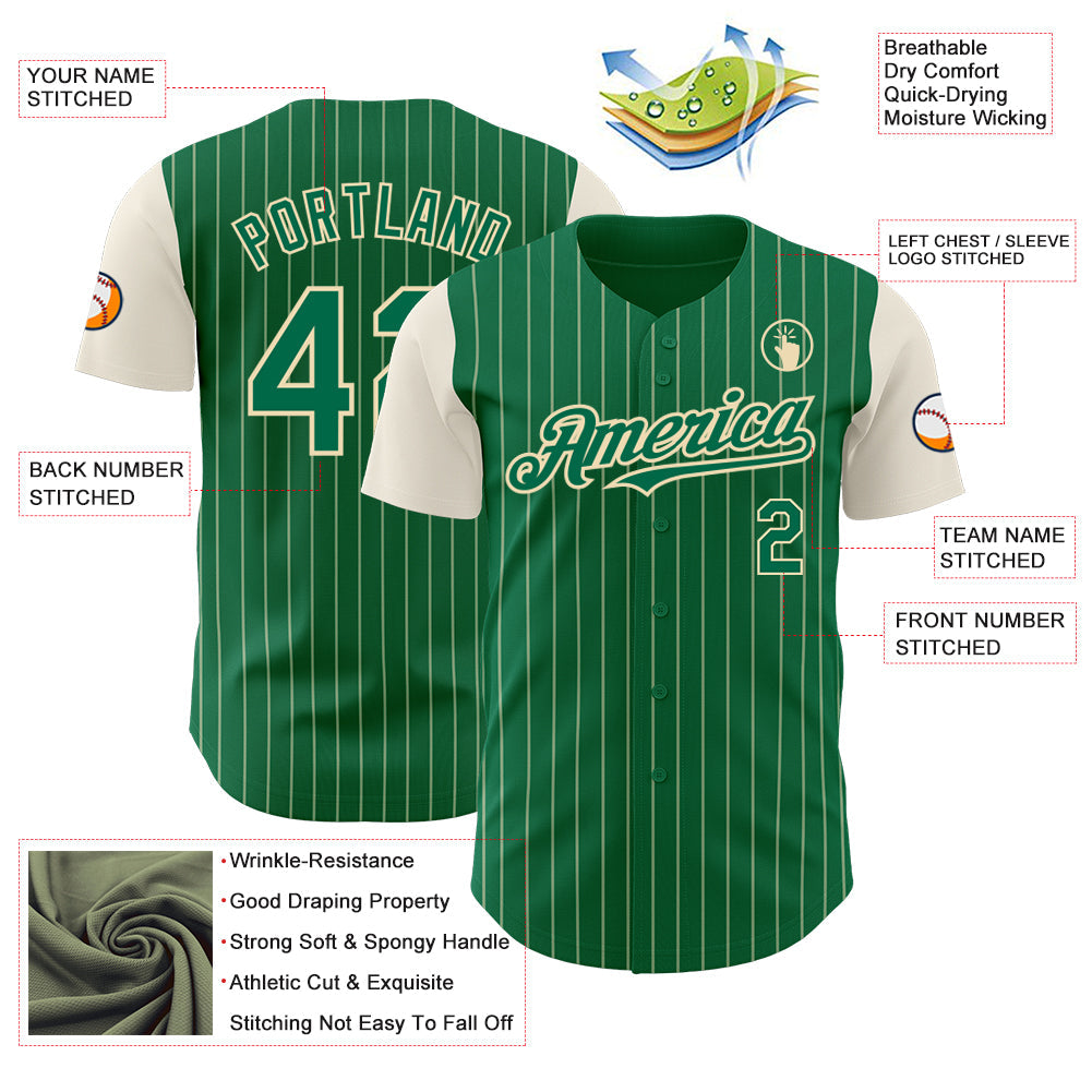 Custom Kelly Green Cream Pinstripe Cream Authentic Two Tone Baseball Jersey - Sky-Custom