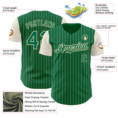 Custom Kelly Green Cream Pinstripe Cream Authentic Two Tone Baseball Jersey - Sky-Custom