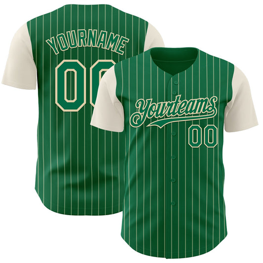 Custom Kelly Green Cream Pinstripe Cream Authentic Two Tone Baseball Jersey - Sky-Custom