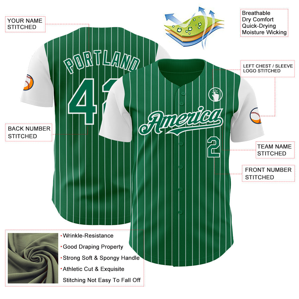 Custom Kelly Green White Pinstripe White Authentic Two Tone Baseball Jersey - Sky-Custom