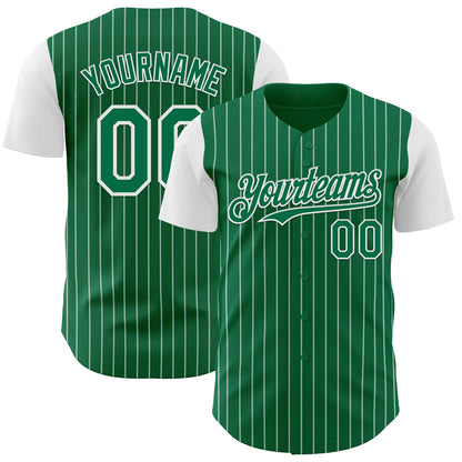 Custom Kelly Green White Pinstripe White Authentic Two Tone Baseball Jersey - Sky-Custom