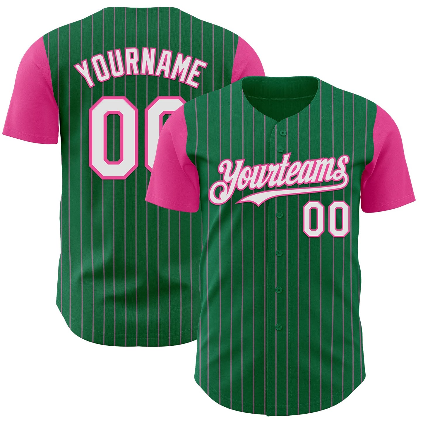 Custom Kelly Green Pink Pinstripe White Authentic Two Tone Baseball Jersey - Sky-Custom