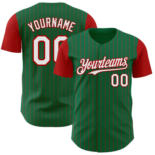 Custom Kelly Green Red Pinstripe White Authentic Two Tone Baseball Jersey - Sky-Custom