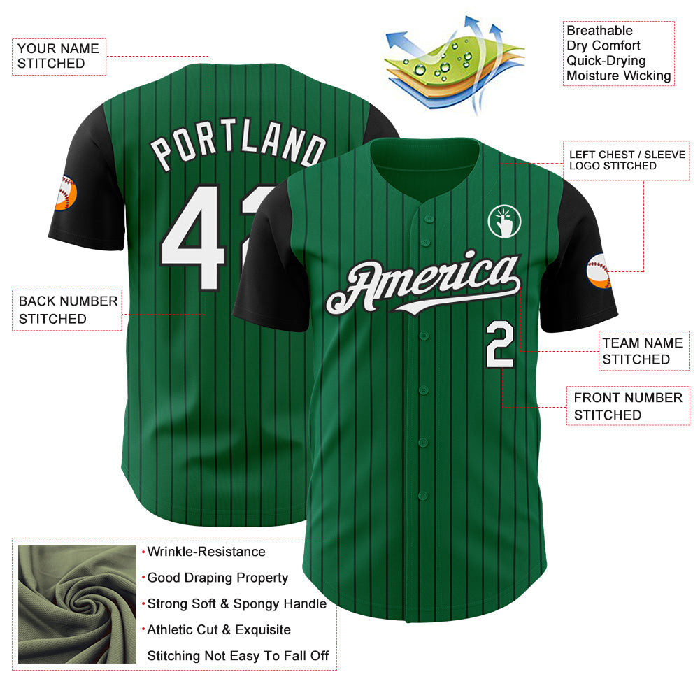 Custom Kelly Green Black Pinstripe White Authentic Two Tone Baseball Jersey - Sky-Custom