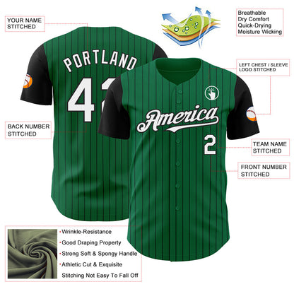 Custom Kelly Green Black Pinstripe White Authentic Two Tone Baseball Jersey - Sky-Custom