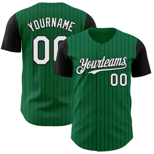 Custom Kelly Green Black Pinstripe White Authentic Two Tone Baseball Jersey - Sky-Custom
