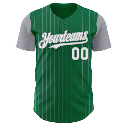 Custom Kelly Green Gray Pinstripe White Authentic Two Tone Baseball Jersey - Sky-Custom
