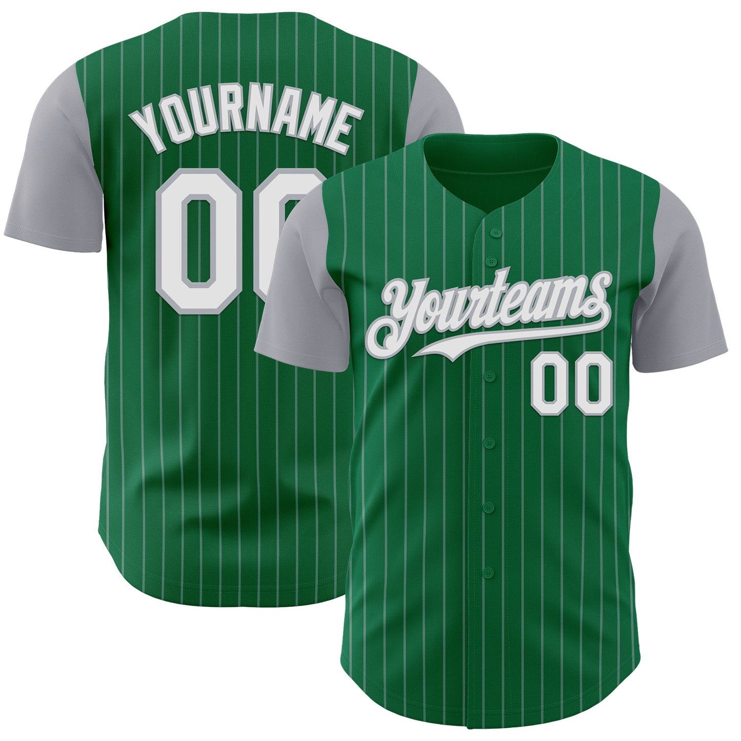 Custom Kelly Green Gray Pinstripe White Authentic Two Tone Baseball Jersey - Sky-Custom